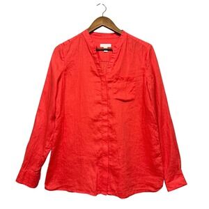 Charter Club Button Up Shirt Womens S Tunic Top Linen Roll Tab Sleeve Breathable